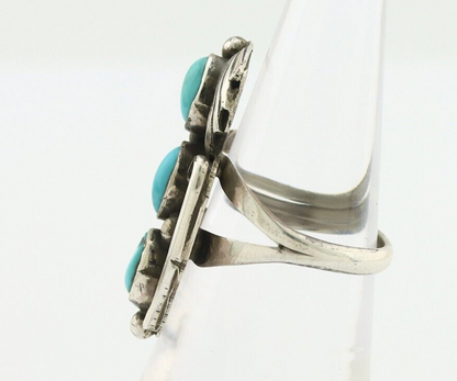 Navajo Ring 925 Silver Sleeping Beauty Turquoise Artist Signed T C.80's