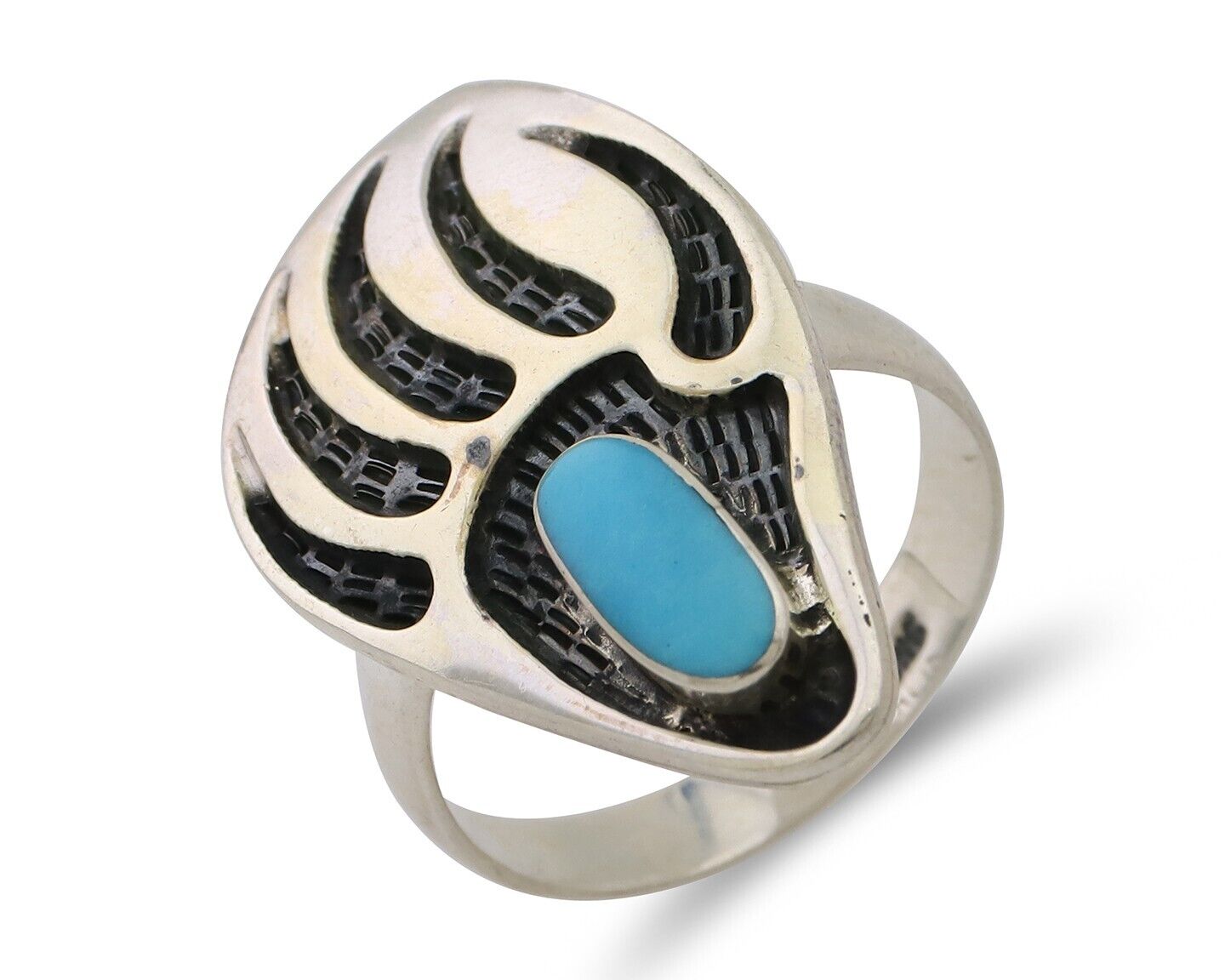 Navajo Badger Paw Ring 925 Silver Turquoise Native American Artist C.80's