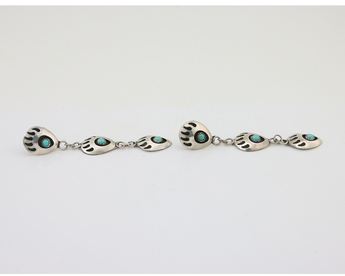 Navajo Paw Earrings 925 Silver Kingman Turquoise Native American Artist C.80's