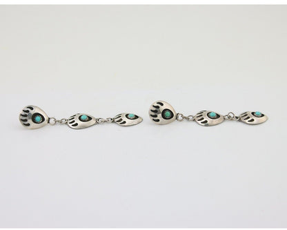 Navajo Paw Earrings 925 Silver Kingman Turquoise Native American Artist C.80's