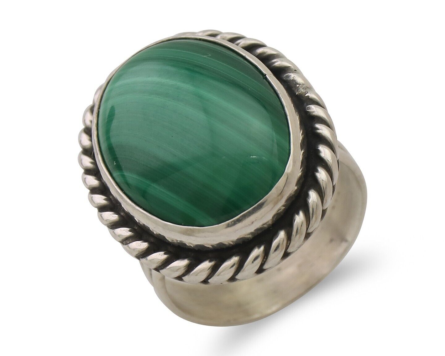 Navajo Ring 925 Silver Natural Malachite Native American Artist Size 8.0 C.80's