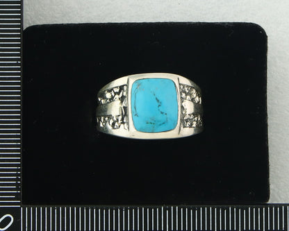 Men Vintage Nugget Ring 925 Sterling Turquoise Artist Signed SC Size 10.5