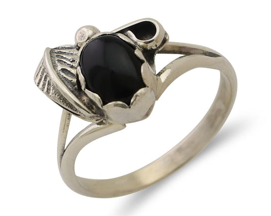 Navajo Handmade Ring 925 Silver Natural Onyx Native Artist Size 5.0 C.80's