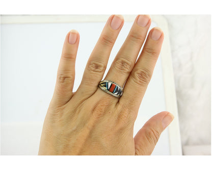 Vintage Zuni Ring 925 Sterling Natural Authentic Gemstone Signed T.S.W. Sz 10.25