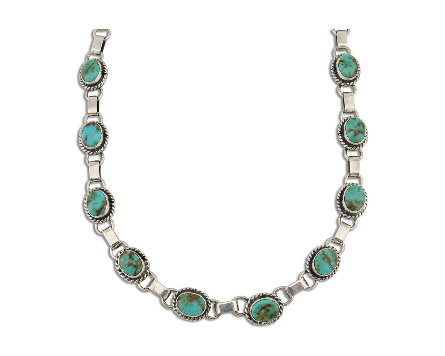 Navajo Turquoise Necklace 925 Silver Natural Blue Native American Artist C.80's