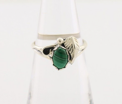 Navajo Handmade Ring 925 Silver Natural Malachite Native Artist Size 5.5 C.80's