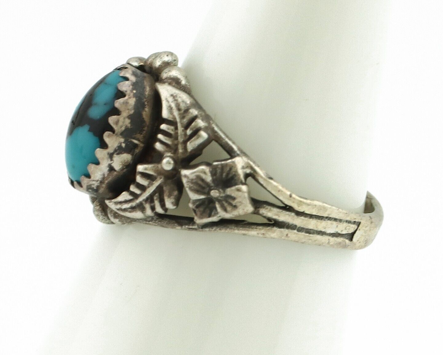 Navajo Ring 925 Silver Spiderweb Turquoise Native American Artist C.80's