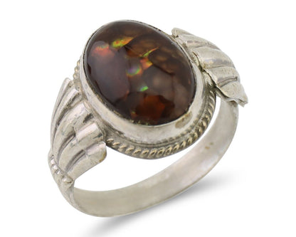 Navajo Handmade Ring 925 Silver Natural Fire Opal Native Artist Size 7.25 C.80's