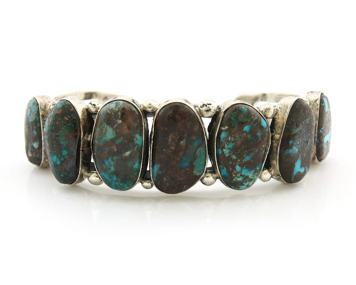Navajo Cuff Bracelet Sterling Silver Bisbee Turquoise Vintage Signed Phil Chapo