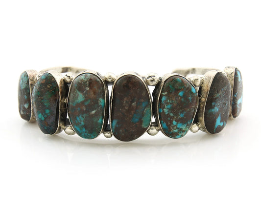 Navajo Cuff Bracelet Sterling Silver Bisbee Turquoise Vintage Signed Phil Chapo