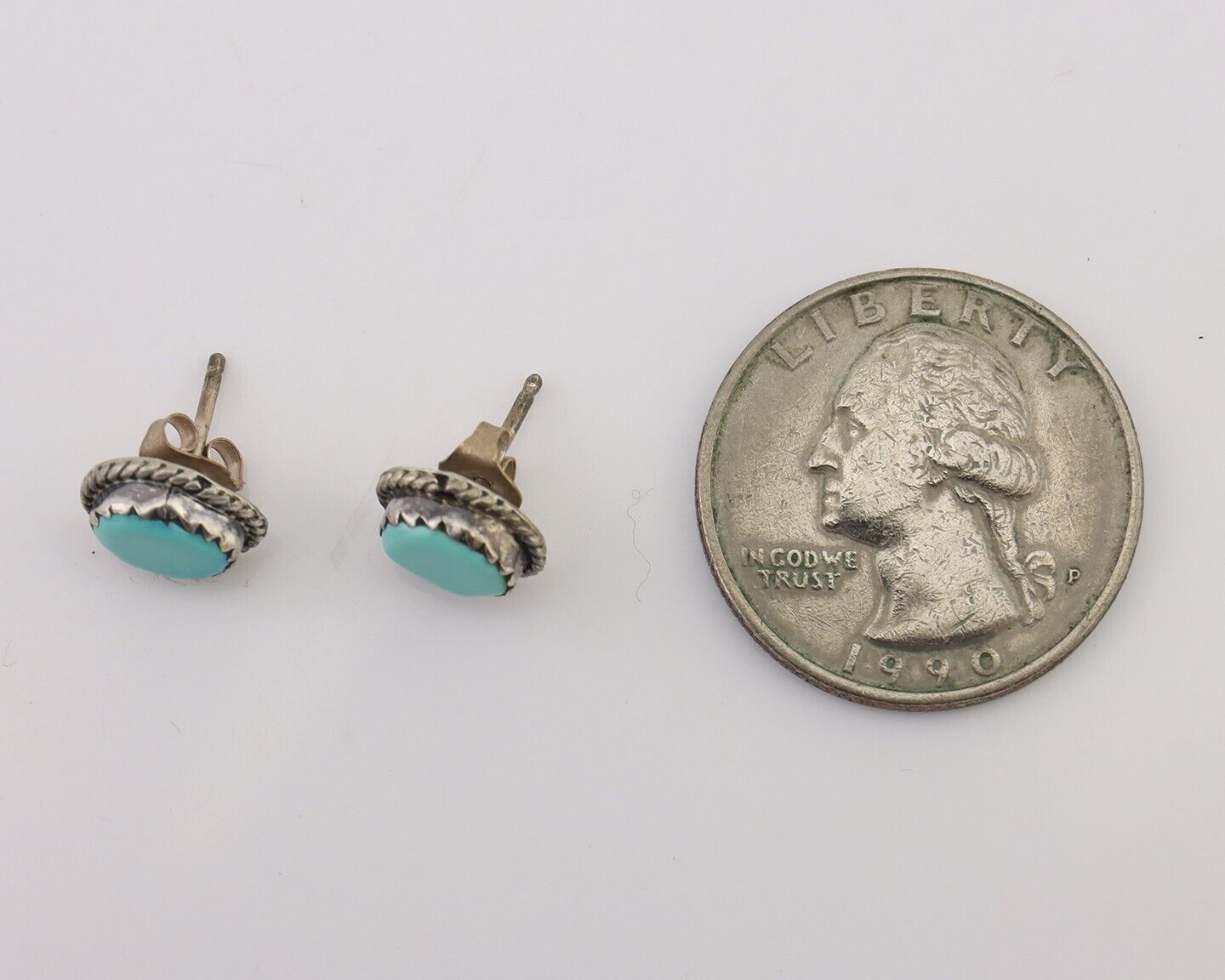 Navajo Earrings 925 Silver Natural Blue Turquoise Native American Artist C.80s