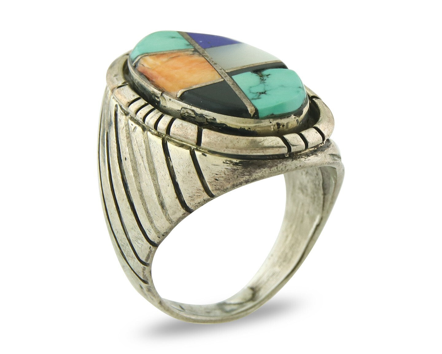 Vintage Zuni Ring 925 Sterling Authentic Natural Gemstone Signed MC Size 8.75