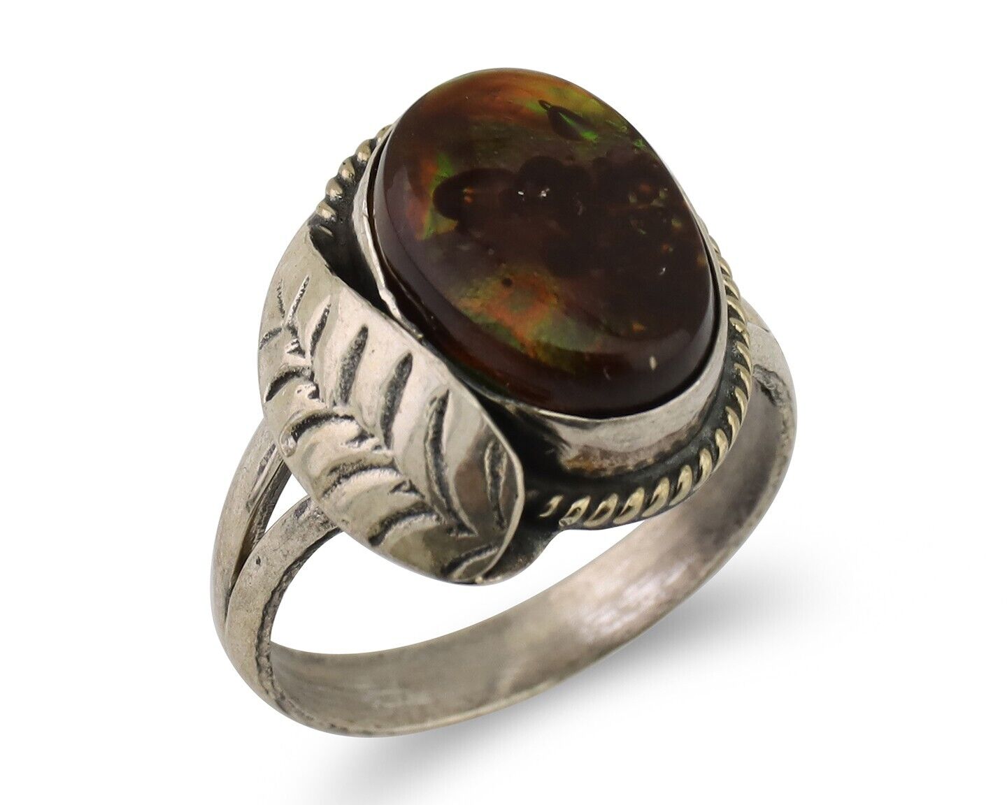 Navajo Handmade Ring 925 Silver Natural Fire Opal Native Artist Size 7.25 C.80's