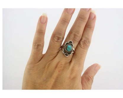 Navajo Ring 925 Sterling Natural Turquoise Native Artist C.80's Size 6.25