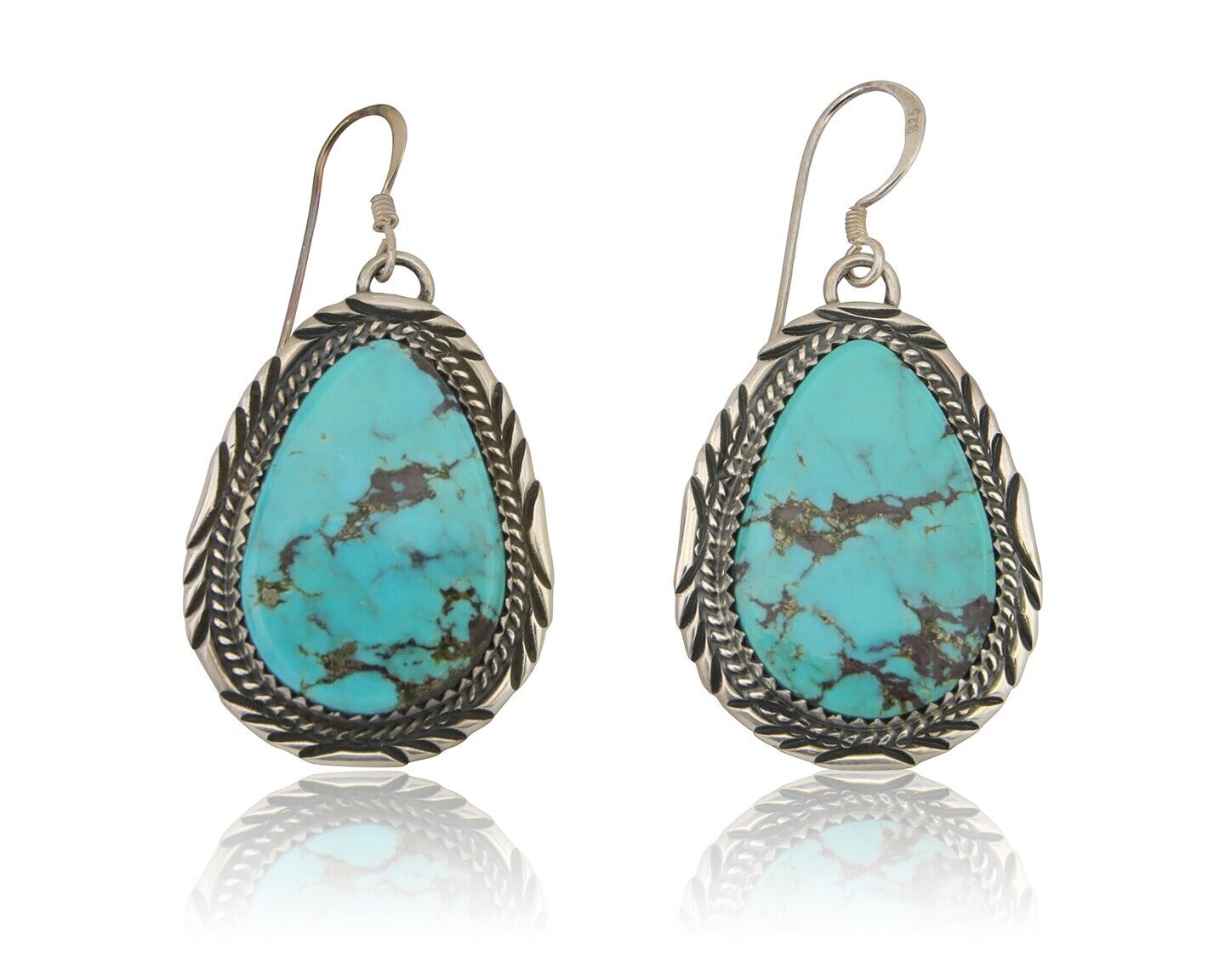 Navajo Dangle Earrings 925 Silver Natural Turquoise Artist Signed Mike Begay C80