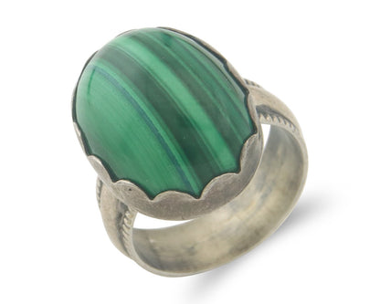 Vintage Navajo Ring 925 Sterling Authentic Traditional Malachite Size 5.0