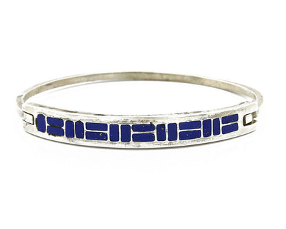 Navajo Inlaid Natural Lapis Lazuli .925 Silver Signed HM & V Bracelet