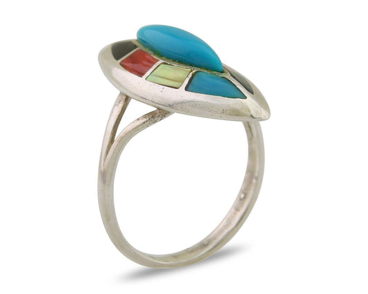 Navajo Ring 925 Silver Turquoise Shell Onyx Spiney Oyster Native Artist C.80's