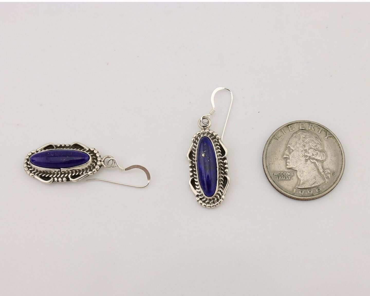 Navajo Dangle Earrings 925 Silver Lapis Lazuli Native American Artist C.80's