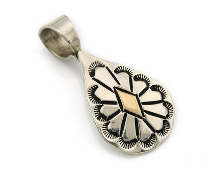 Navajo Kokopelli Pendant Sterling Silver & Gold Authentic Traditional Signed RT