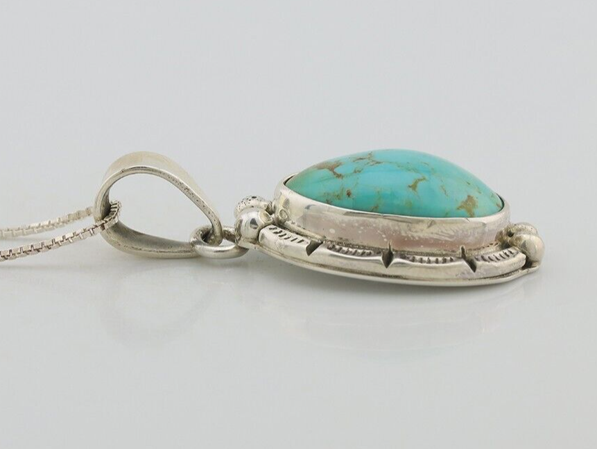 Navajo Necklace 925 Silver Kingman Turquoise Signed Gecko C.80s