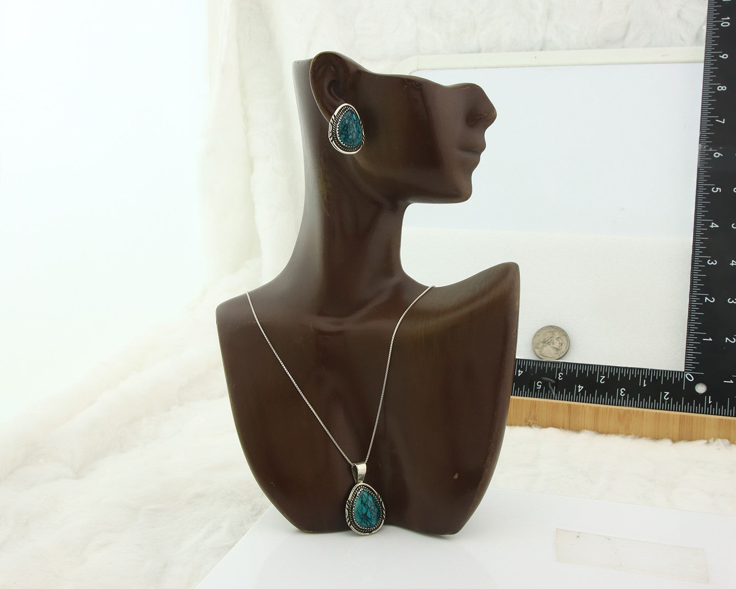Navajo Necklace Earrings Set Sterling Silver Turquoise Vintage Signed Begay