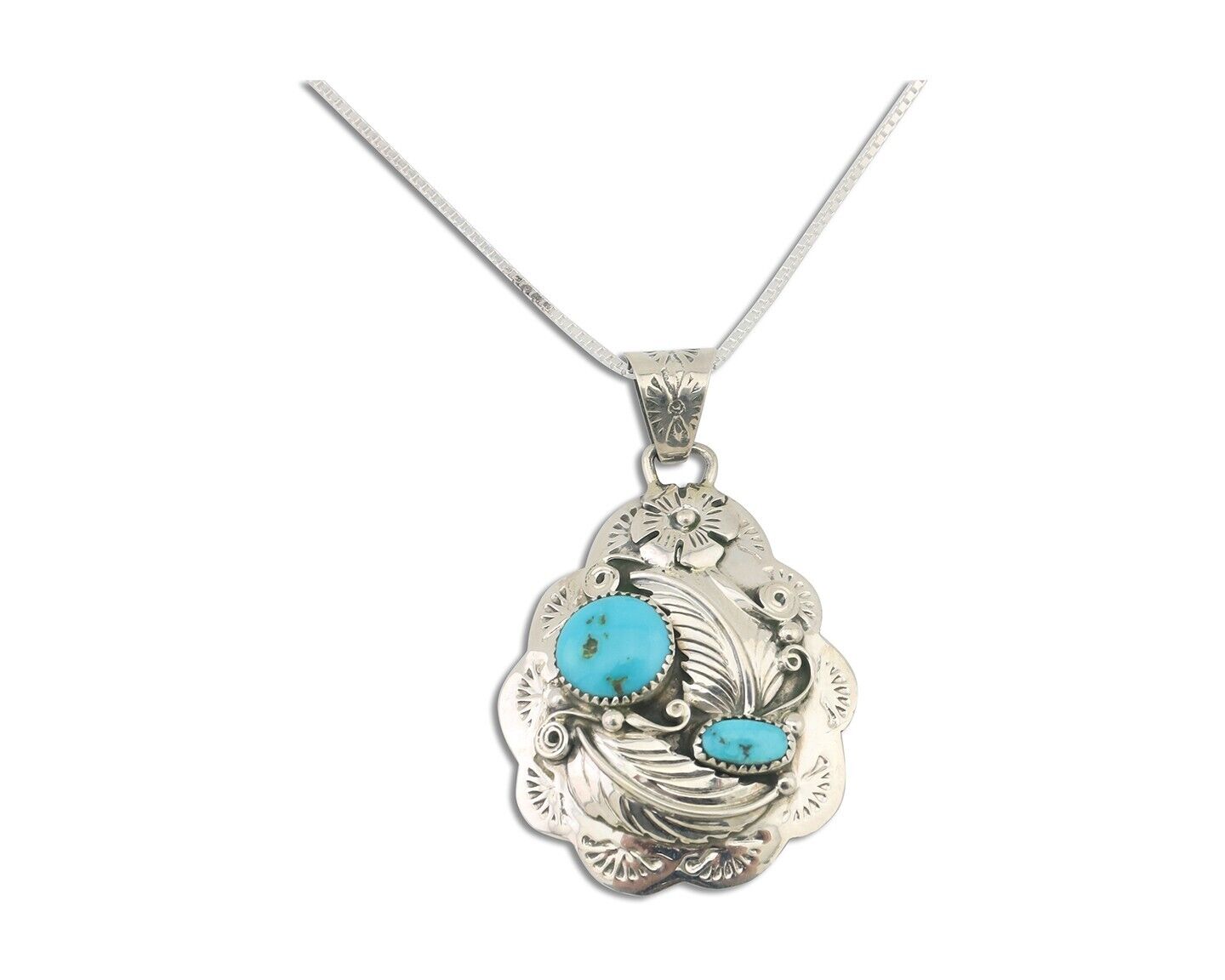 Navajo Necklace 925 Silver Turquoise Native Artist Signed Wilbert Benally C.80s