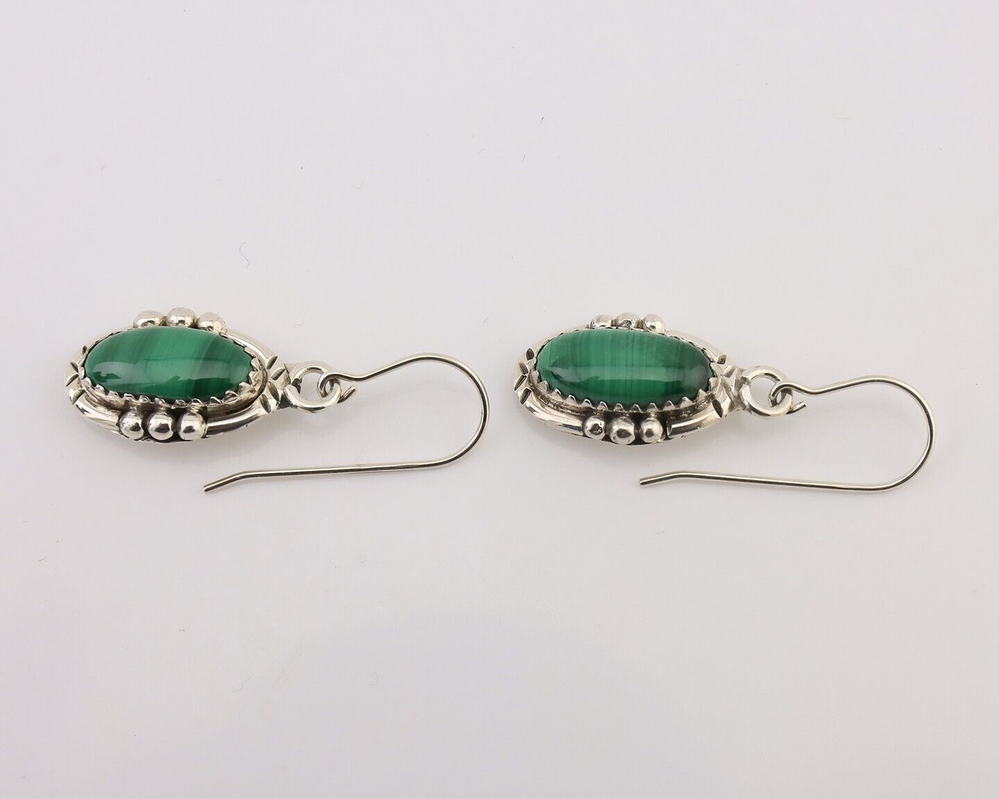 Navajo Earrings 925 Silver Natural Malachite Native American Artist C.80s