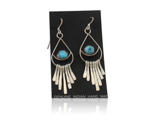 Navajo Dangle Earrings 925 Silver Natural Turquoise Artist Signed JB C.80's