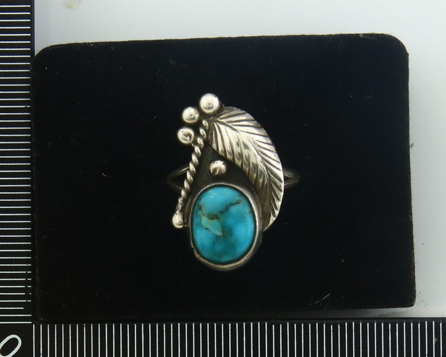 Navajo Ring 925 Sterling Turquoise Handmade Native Artist C.80's Size 6.5