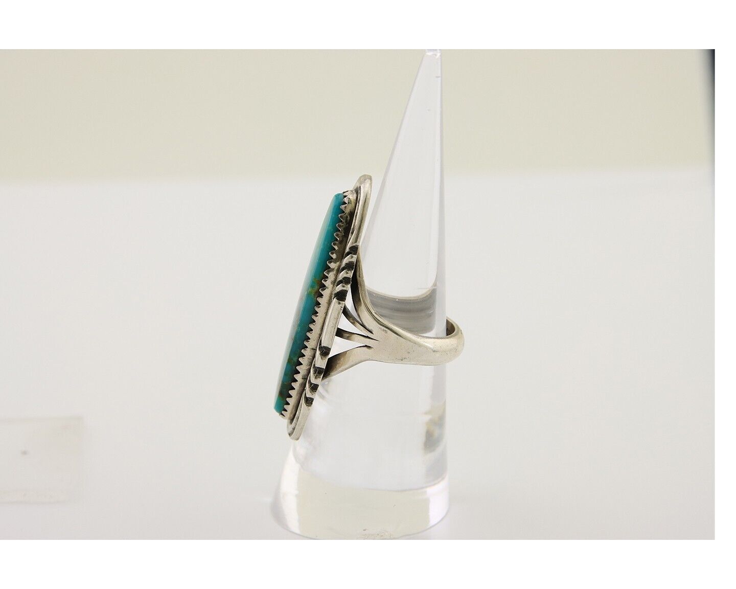 Navajo Hand Stamped Ring 925 Silver Turquoise Native Artist Begay C.80's