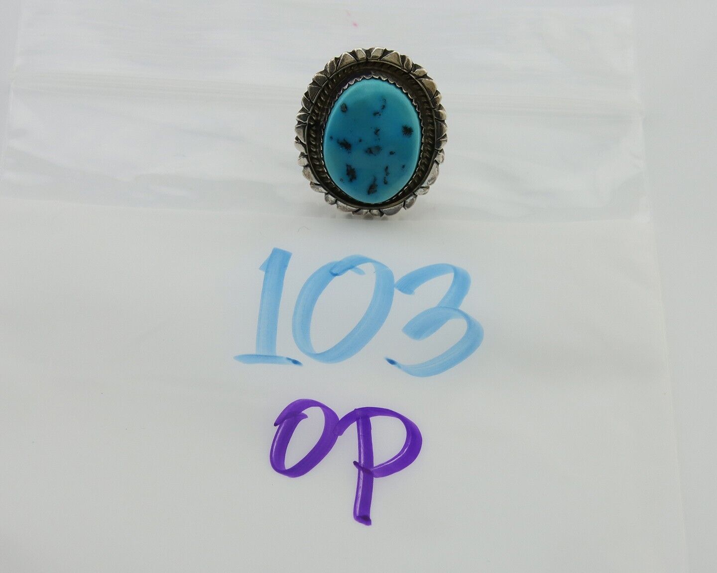 Navajo Ring 925 Silver Sleeping Beauty Turquoise Artist Siged Becenti C.80's