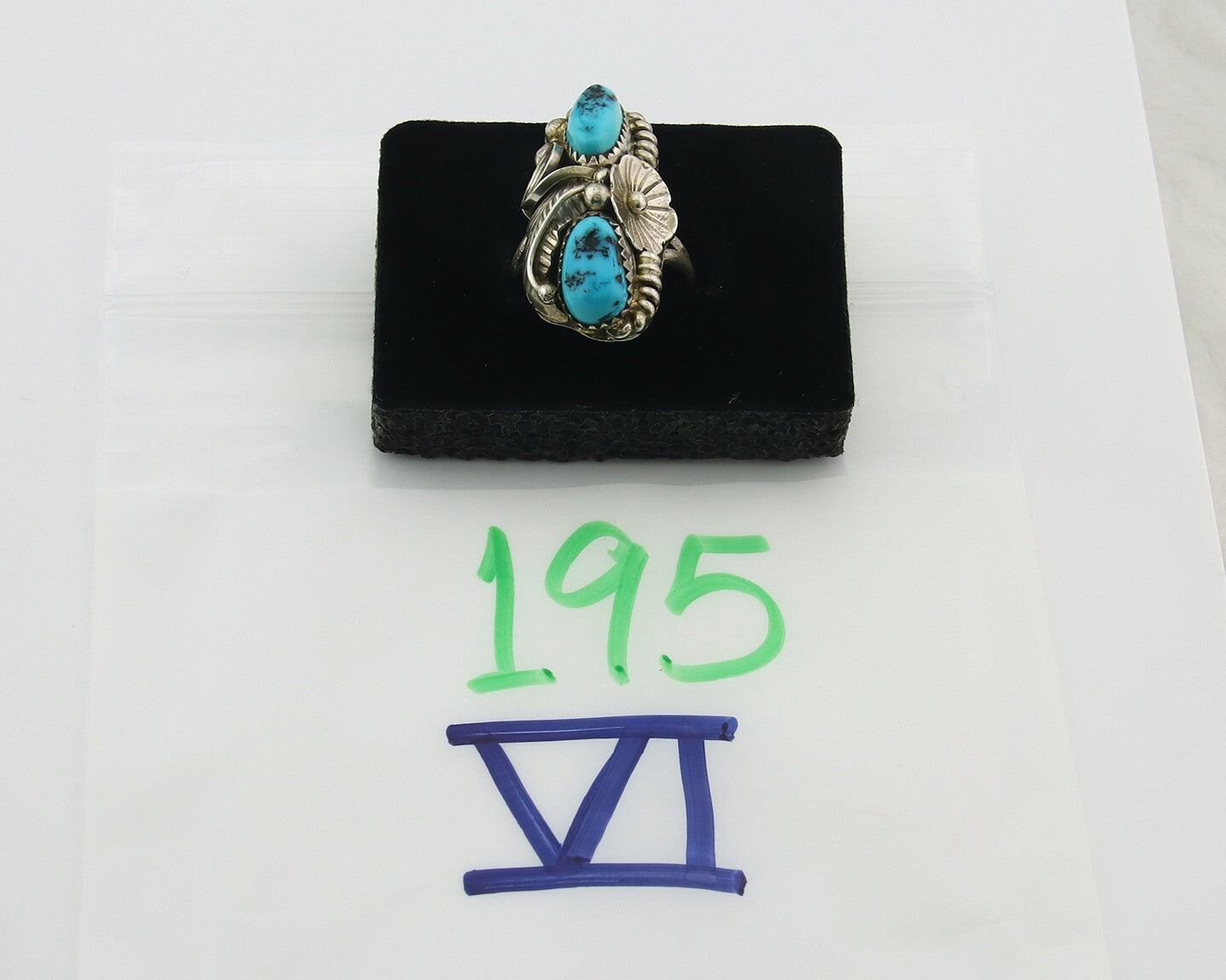 Vintage Navajo Ring Sterling Silver Authentic Turquoise Signed Max C Size 7.75