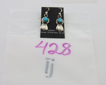 Navajo Earrings 925 Silver Blue Turquoise Artist Signed Kee Tsosie C.80's
