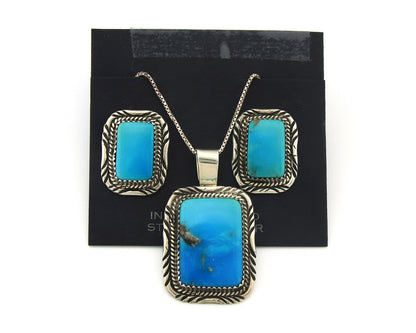 Navajo Necklace Earrings Set Sterling Silver Turquoise Vintage Signed Begay
