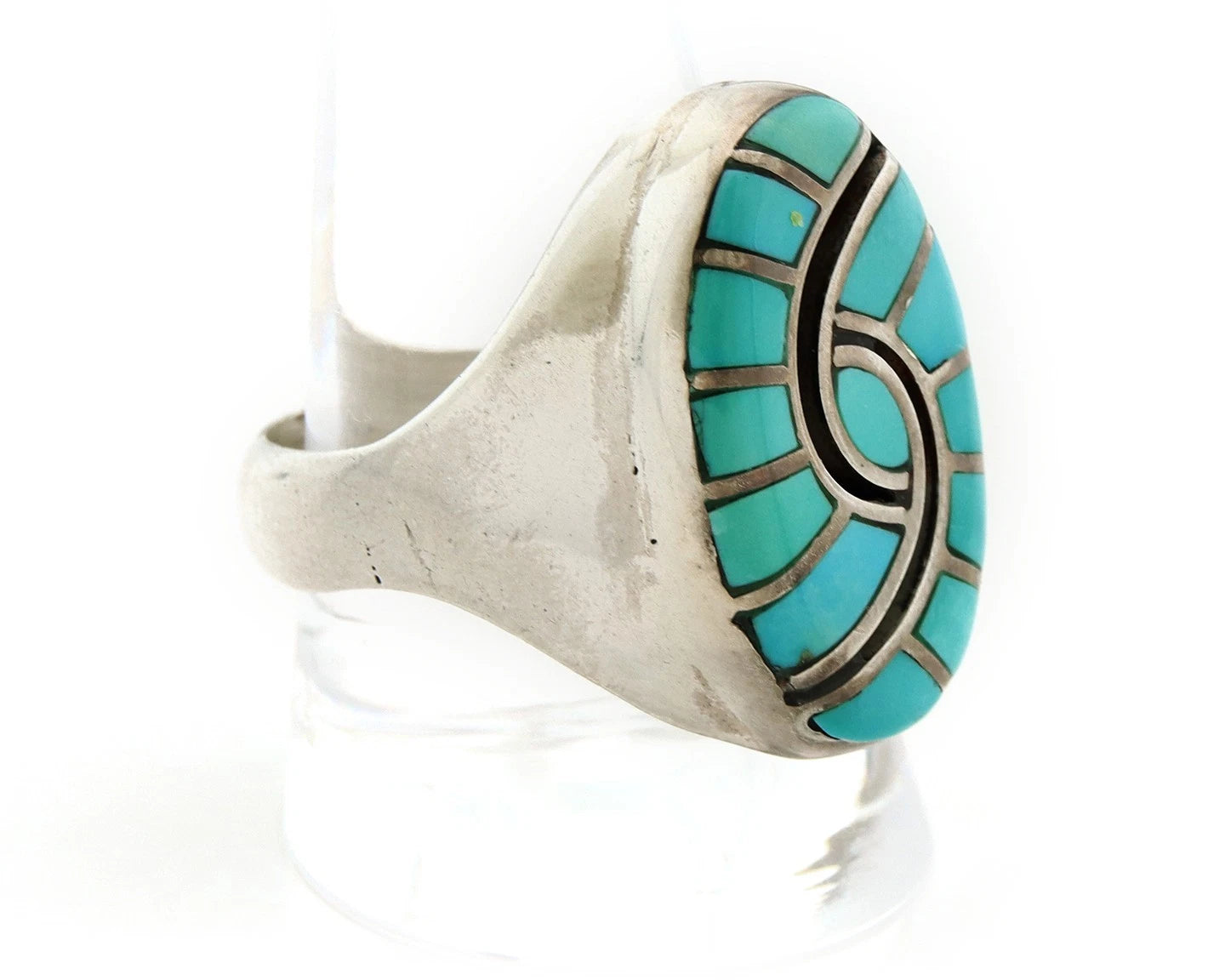 Men Zuni Ring Sterling Silver Turquoise Handmade Vintage Size 11.25