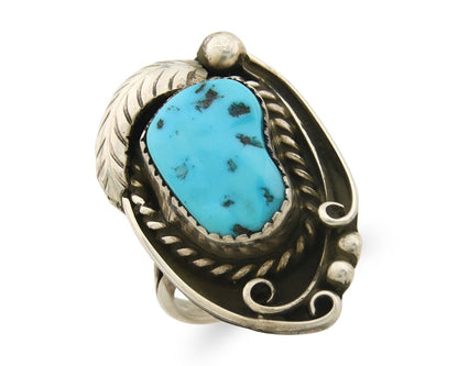 Navajo Ring 925 Sterling Natural Blue Turquoise Native Artist C.80's Size 7.0