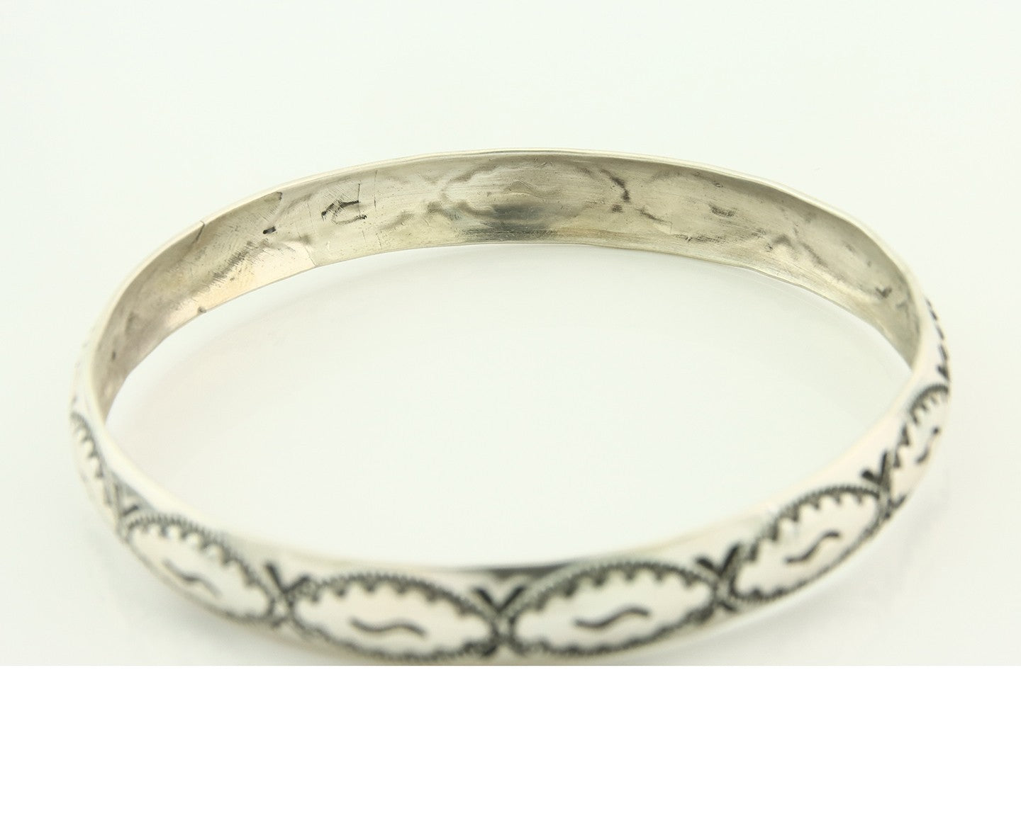 Vintage Navajo Bangle Bracelet Sterling Silver Hand Stamped Signed J
