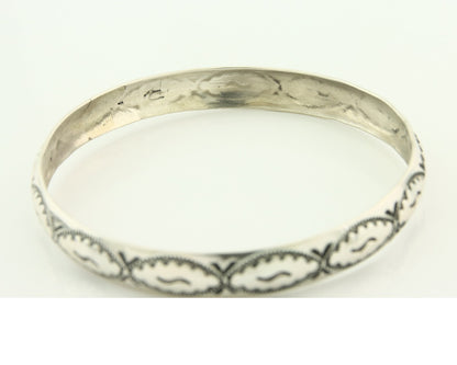 Vintage Navajo Bangle Bracelet Sterling Silver Hand Stamped Signed J
