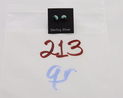 Navajo Earrings 925 Silver Inlaid Natural Onyx & Turquoise Native American C.80s