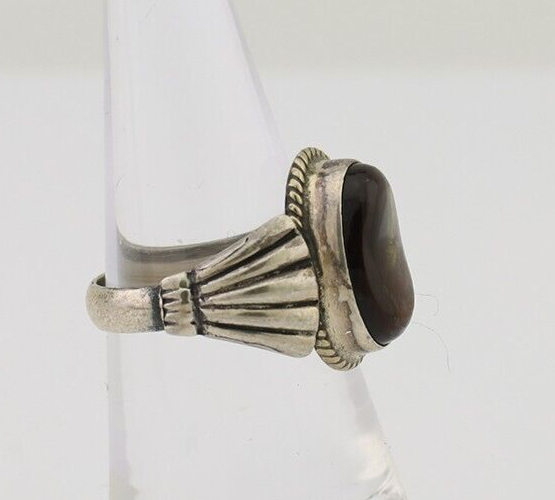 Navajo Handmade Ring 925 Silver Natural Fire Opal Native Artist Size 6.0 C.80's