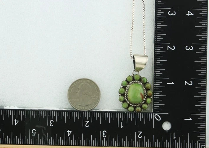 Navajo Necklace Sterling Silver Nalural Green Turquoise Signed Patrick Yazzie