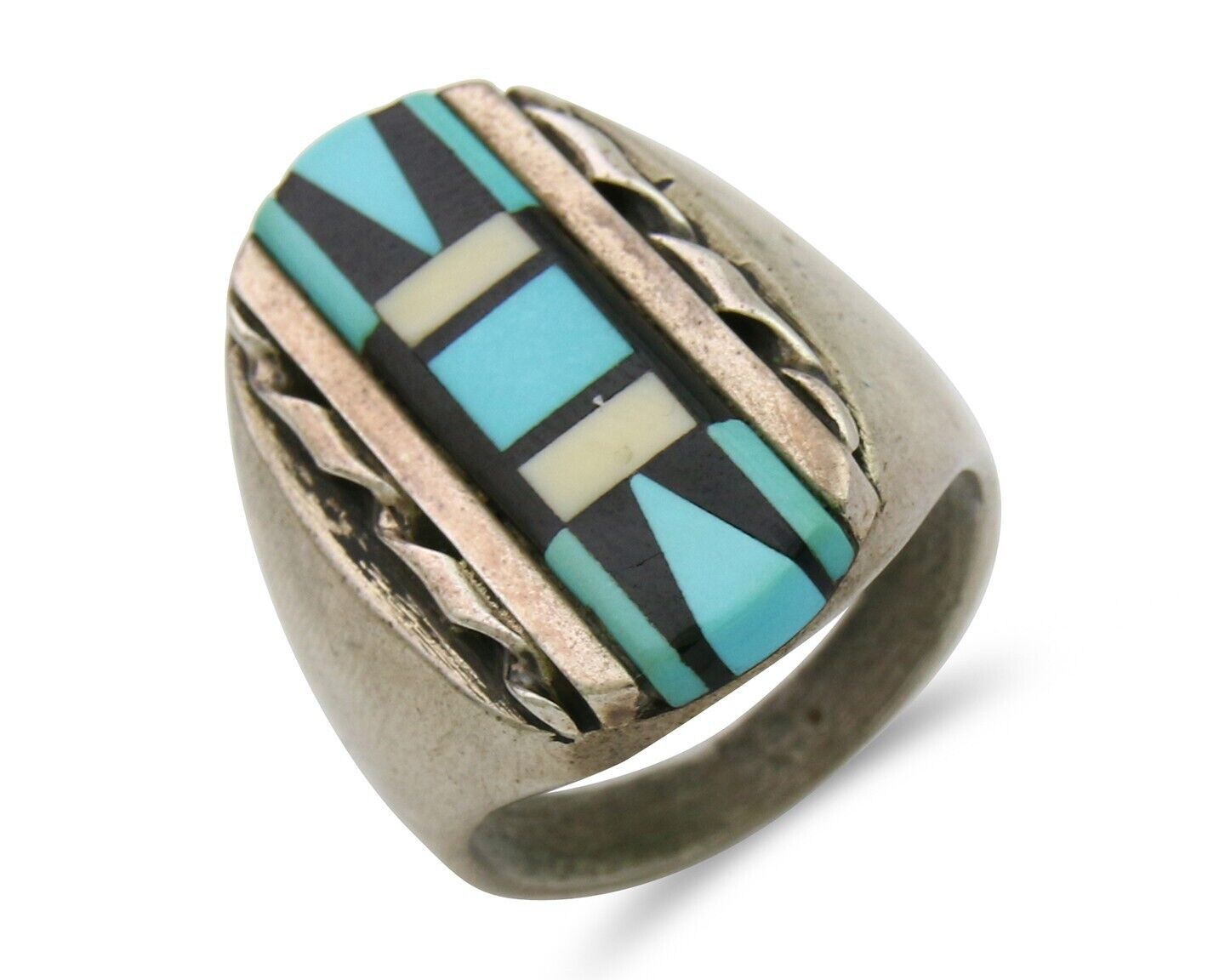 Navajo Ring 925 Silver Natural Gemstones Signed Cross Roads Size 11.25