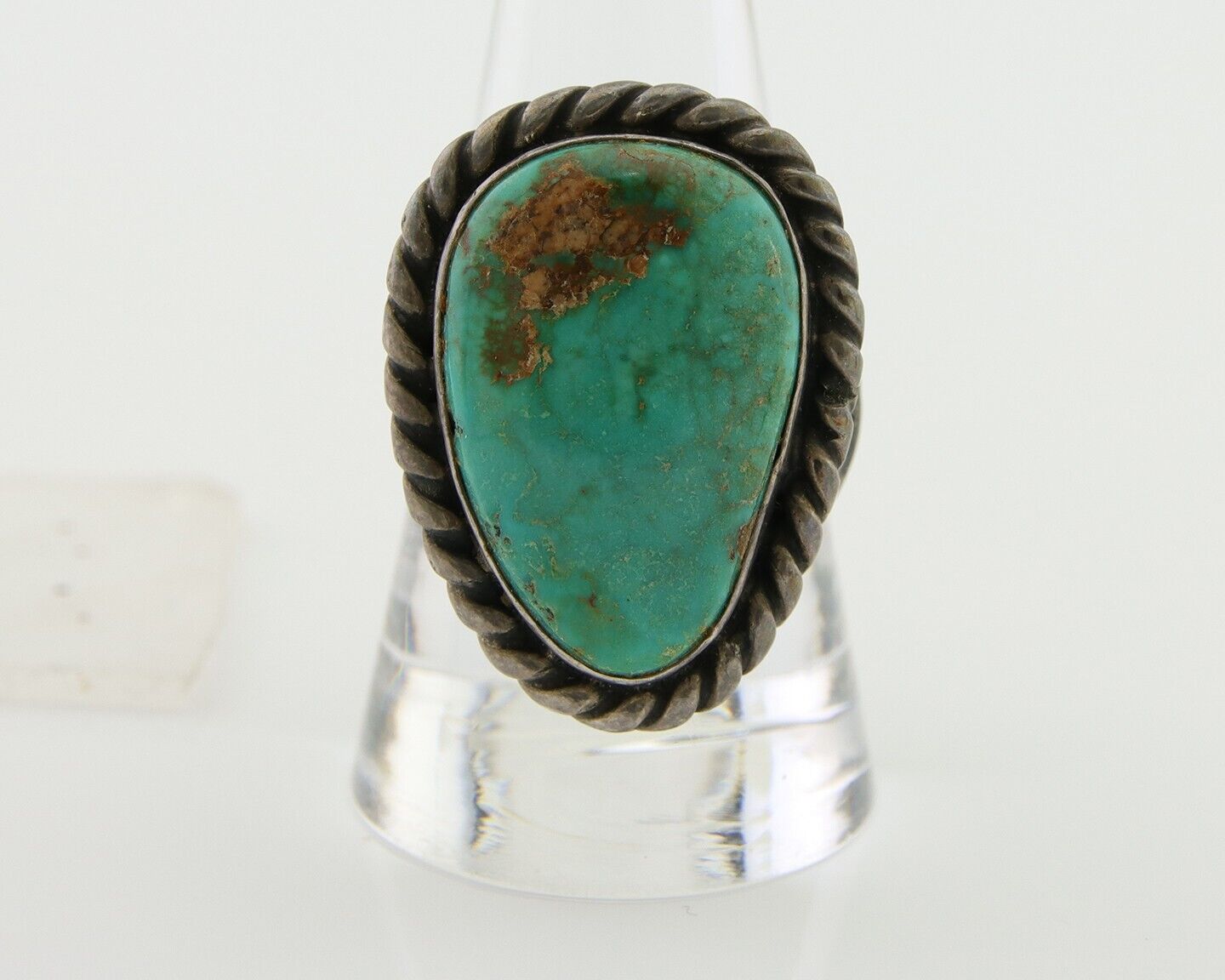 Men Navajo Ring 925 Silver Natural Slab Turquoise Signed Sunset C.80's