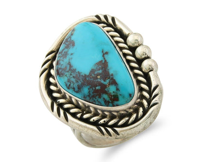 Navajo Ring 925 Sterling Natural Blue Turquoise Signed Ben S C.80's Size 10