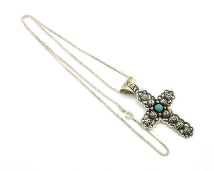 Navajo Cross Necklace Sterling Silver Natural Turquoise Artist Signed 1994