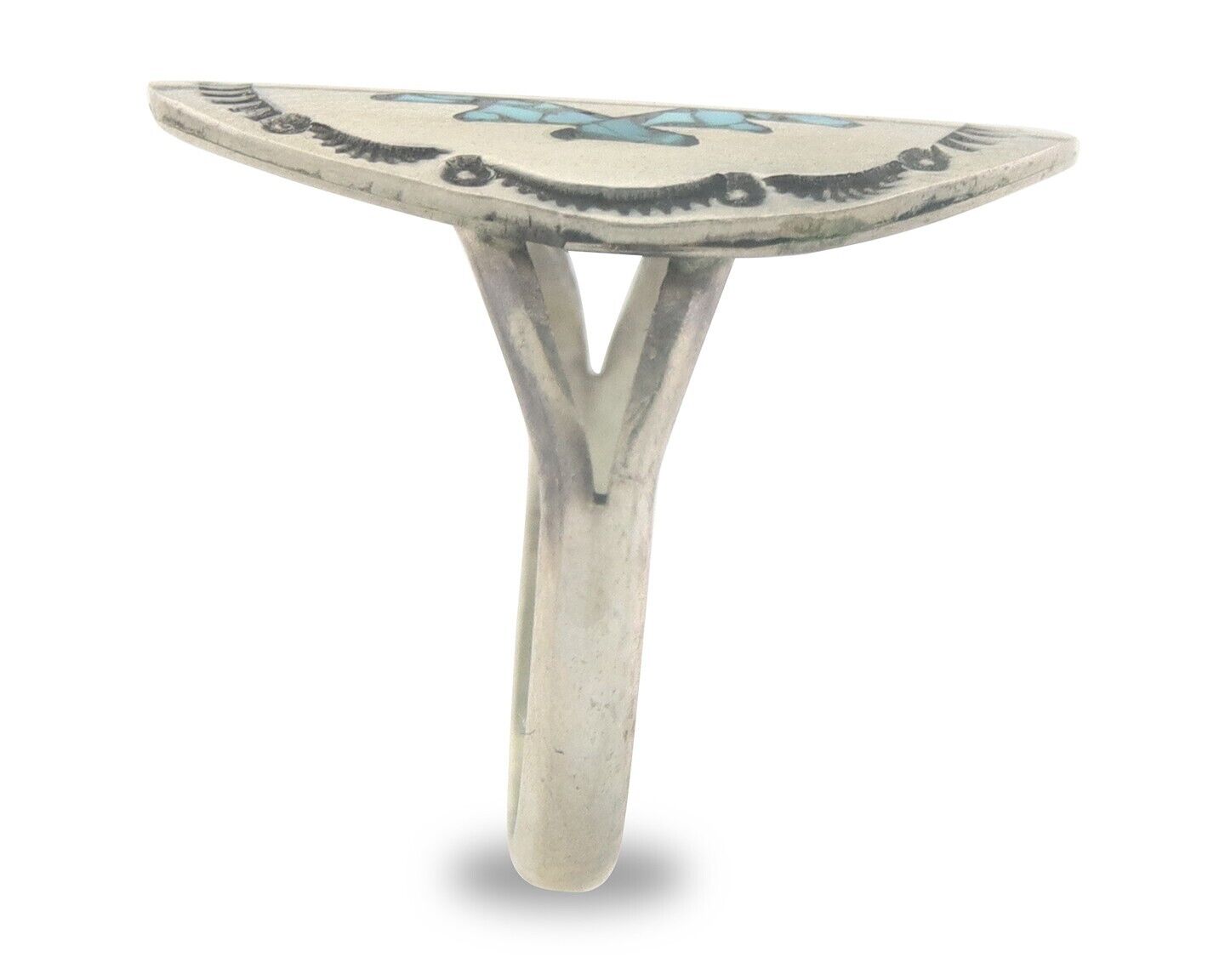 Navajo Ring 925 Sterling Natural Chip Inlay Turquoise C.80's Size 5.75