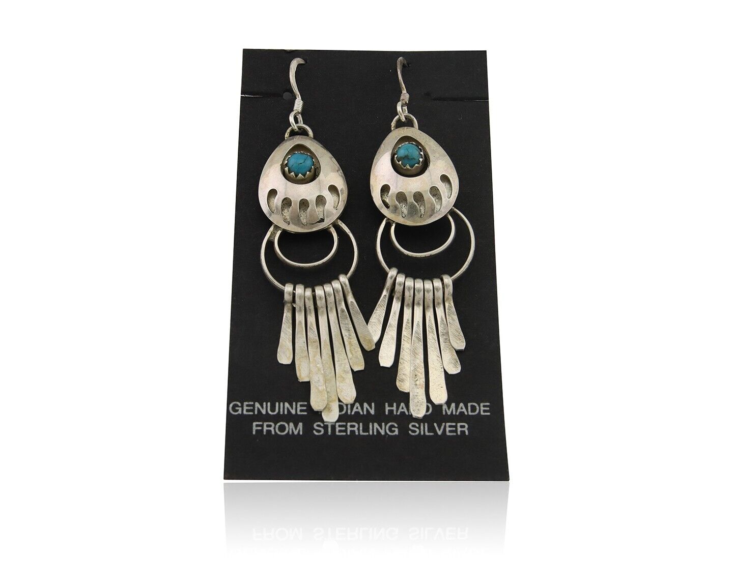 Navajo Dangle Earrings 925 Silver Natural Turquoise Artist Signed ES C.80's