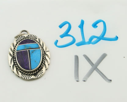 Navajo Pendant Sterling Silver Natural Gemstone Vintage Signed Bull Head