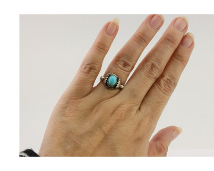 Navajo Ring 925 Silver Kingman Turquoise Native American Artist Made In 1985